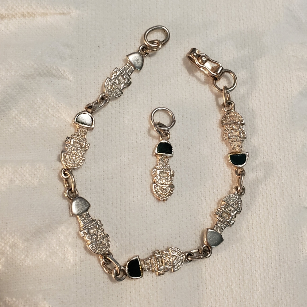 Peruvian Silver Tumi Pendant and Bracelet Set